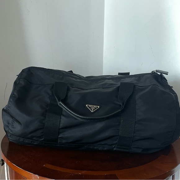 Prada Vintage Nylon Black Duffel Travel Bag Carry On Authentic Vintage - Picture 2 of 15